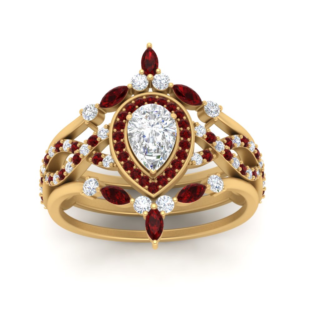 Twisted Pear Halo Bridal Ring Set