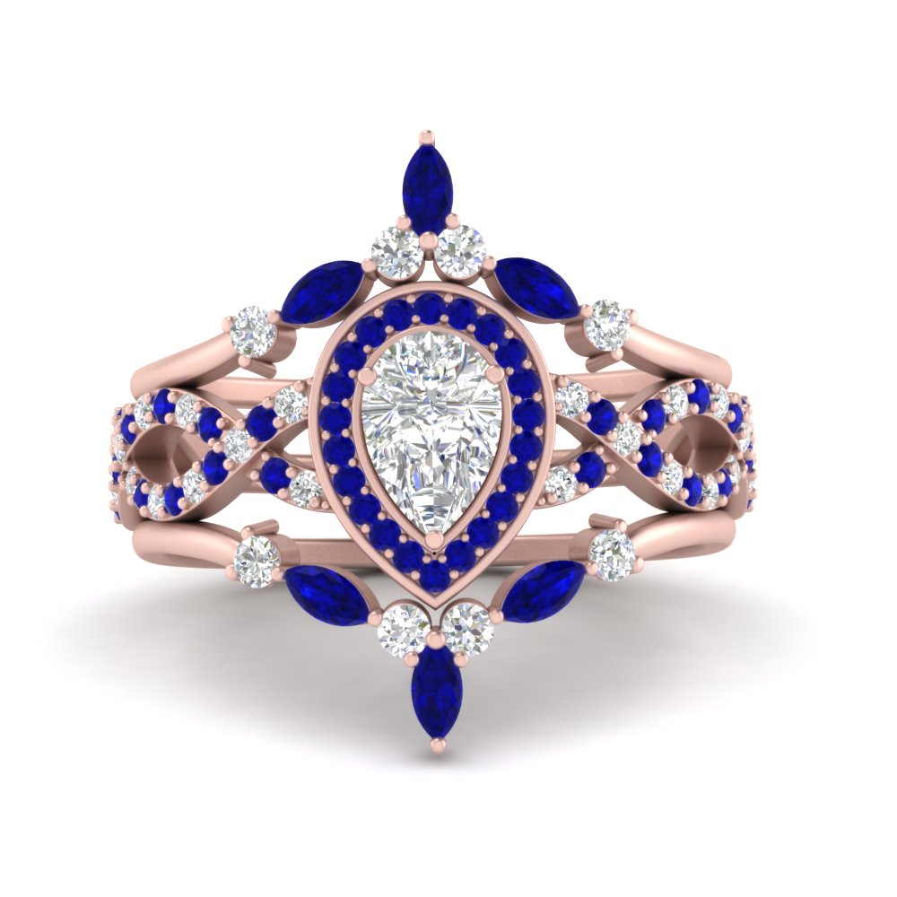 Twisted Pear Halo Bridal Ring Set