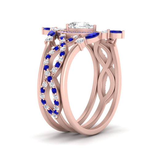 Twisted Pear Halo Wedding Ring Set
