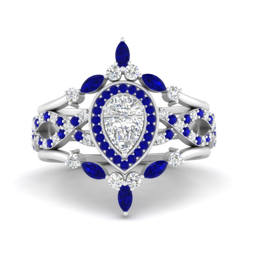 Twisted Pear Halo Wedding Ring Set