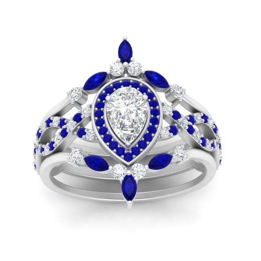 Twisted Pear Halo Wedding Ring Set