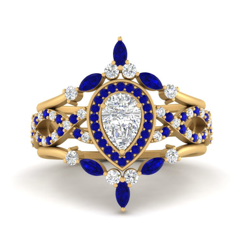Twisted Pear Halo Wedding Ring Set