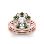 Load image into Gallery viewer, pear-shape-solitaire-stacked-diamond-rings-with-emerald-in-FD9724ROGEMGRANGLE3-NL-RG
