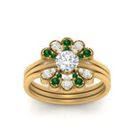 Load image into Gallery viewer, pear-shape-solitaire-stacked-diamond-rings-with-emerald-in-FD9724ROGEMGRANGLE3-NL-YG
