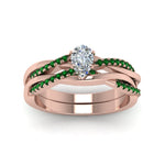 Load image into Gallery viewer, pear-shaped-Infinity-twist-diamond-matching-bridal-set-with-emerald-in-14K-rose-gold-FD8253PEGEMGR-NL-RG
