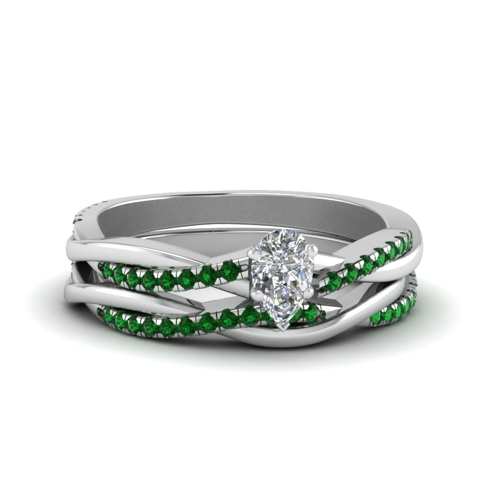 pear-shaped-Infinity-twist-diamond-matching-bridal-set-with-emerald-in-14K-white-gold-FD8253PEGEMGR-NL-WG