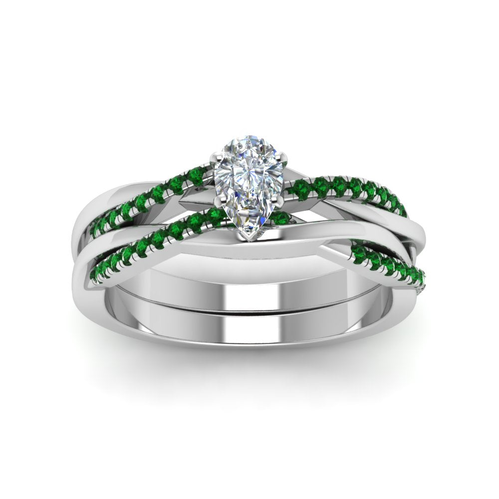 pear-shaped-Infinity-twist-diamond-matching-bridal-set-with-emerald-in-14K-white-gold-FD8253PEGEMGR-NL-WG