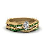 Load image into Gallery viewer, pear-shaped-Infinity-twist-diamond-matching-bridal-set-with-emerald-in-14K-yellow-gold-FD8253PEGEMGR-NL-YG
