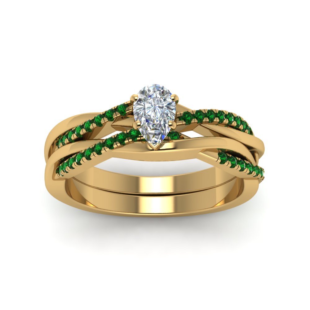 pear-shaped-Infinity-twist-diamond-matching-bridal-set-with-emerald-in-14K-yellow-gold-FD8253PEGEMGR-NL-YG