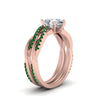 Load image into Gallery viewer, pear-shaped-Infinity-twist-diamond-matching-bridal-set-with-emerald-in-14K-rose-gold-FD8253PEGEMGR-NL-RG