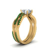 Load image into Gallery viewer, pear-shaped-Infinity-twist-diamond-matching-bridal-set-with-emerald-in-14K-yellow-gold-FD8253PEGEMGR-NL-YG