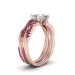 Load image into Gallery viewer, pear-shaped-Infinity-twist-diamond-matching-bridal-set-with-pink-sapphire-in-14K-rose-gold-FD8253PEGSADRPI-NL-RG
