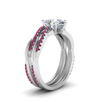 Load image into Gallery viewer, pear-shaped-Infinity-twist-diamond-matching-bridal-set-with-pink-sapphire-in-14K-white-gold-FD8253PEGSADRPI-NL-WG
