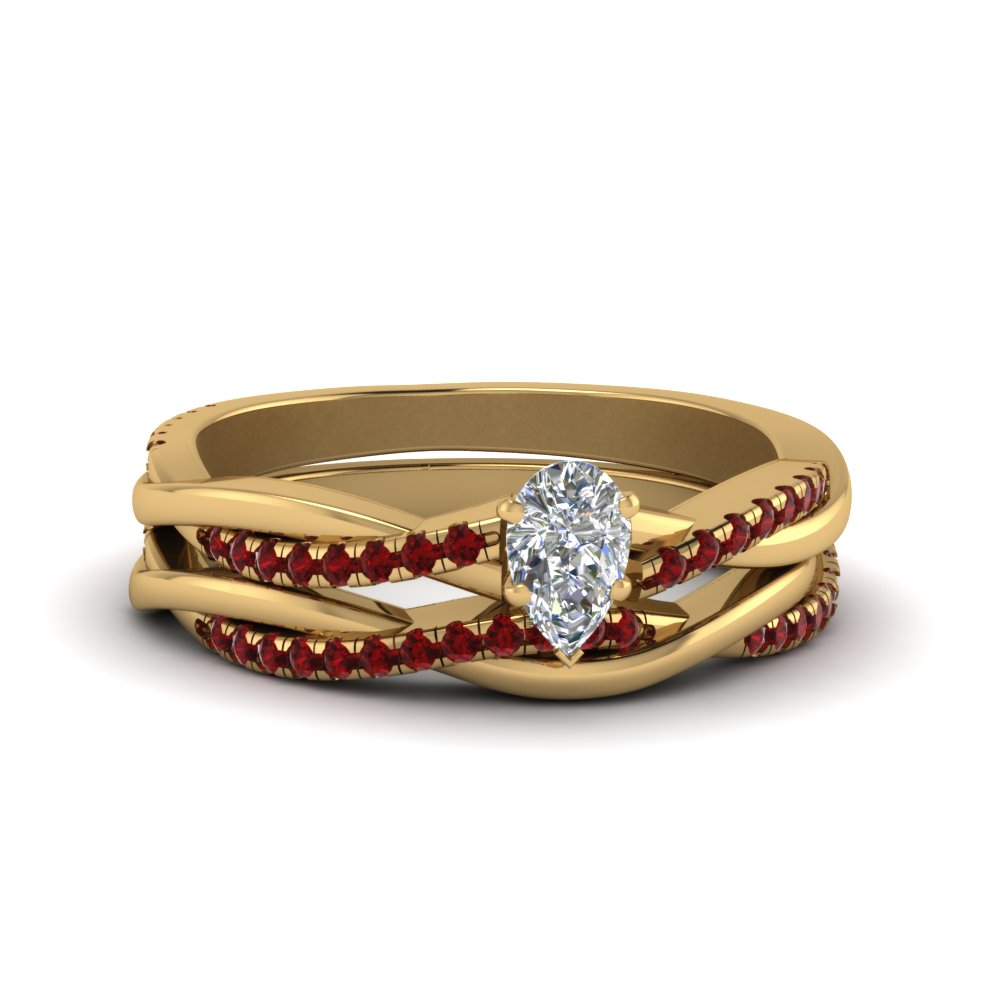 pear-shaped-Infinity-twist-diamond-matching-bridal-set-with-ruby-in-14K-yellow-gold-FD8253PEGRUDR-NL-YG