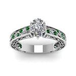 Load image into Gallery viewer, pear-shaped-antique-filigree-diamond-ring-with-emerald-in-14K-white-gold-FDENS3543PERGEMGRANGLE5-NL-WG_41d357bf-79b5-4f0b-9ba2-4fd933495b72
