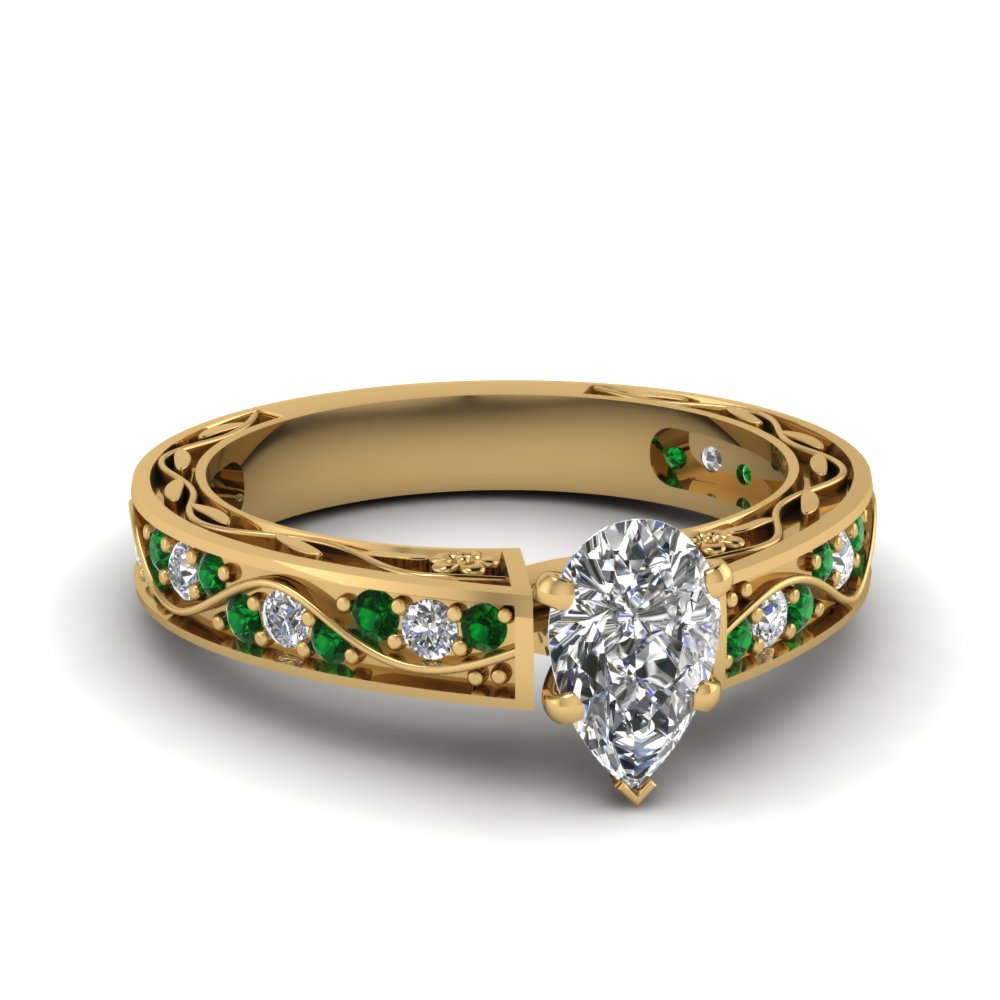 pear-shaped-antique-filigree-diamond-ring-with-emerald-in-14K-yellow-gold-FDENS3543PERGEMGR-NL-YG