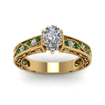 Load image into Gallery viewer, pear-shaped-antique-filigree-diamond-ring-with-emerald-in-14K-yellow-gold-FDENS3543PERGEMGRANGLE5-NL-YG
