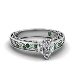 Load image into Gallery viewer, pear-shaped-antique-filigree-diamond-ring-with-emerald-in-950-platinum-FDENS3543PERGEMGR-NL-WG
