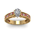 Load image into Gallery viewer, pear-shaped-antique-filigree-diamond-ring-with-pink-sapphire-in-14K-yellow-gold-FDENS3543PERGSADRPIANGLE5-NL-YG
