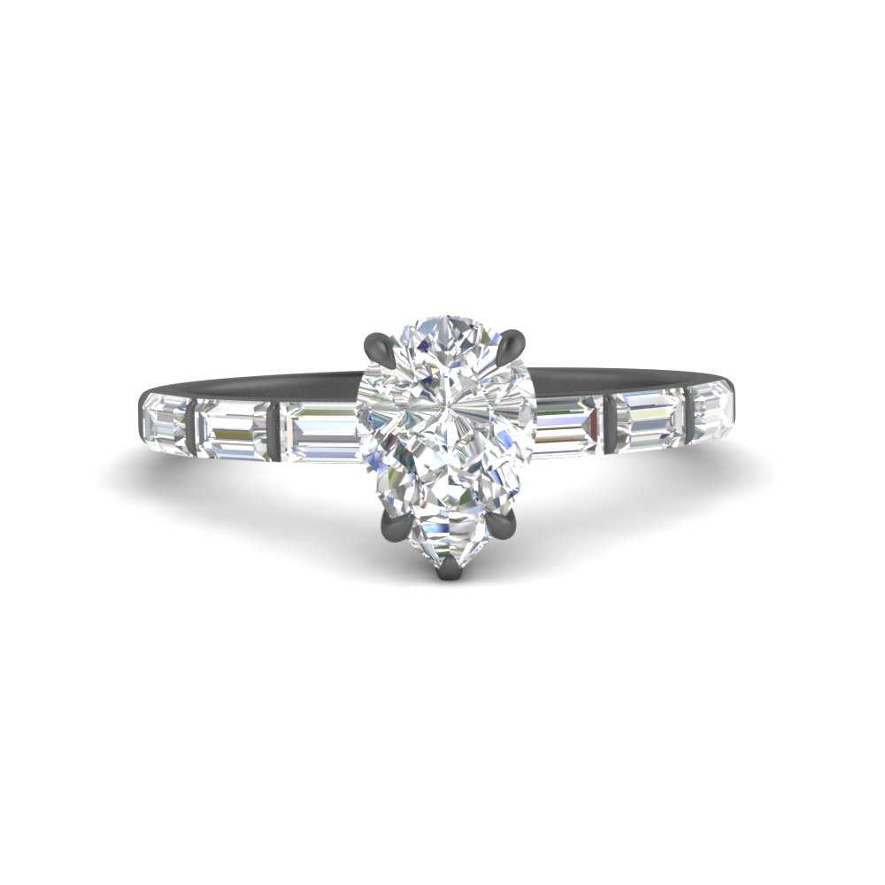 Pear Thin Band Engagement Ring With Baguette