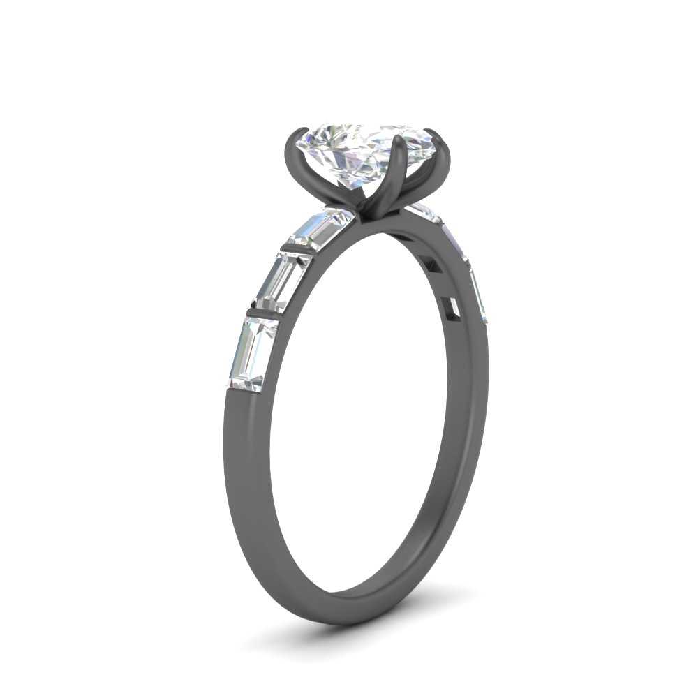Pear Thin Band Engagement Ring With Baguette