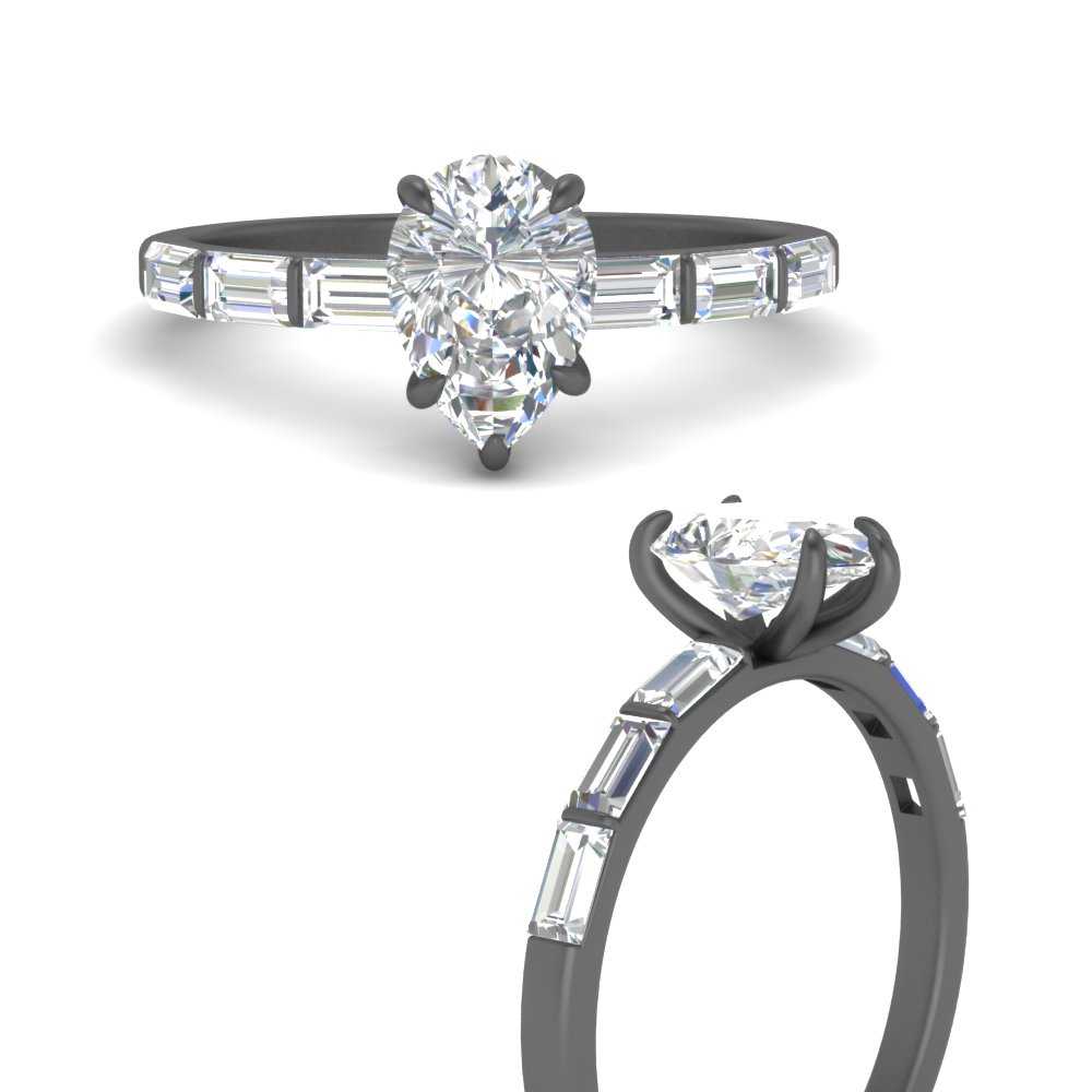 Pear Thin Band Engagement Ring With Baguette