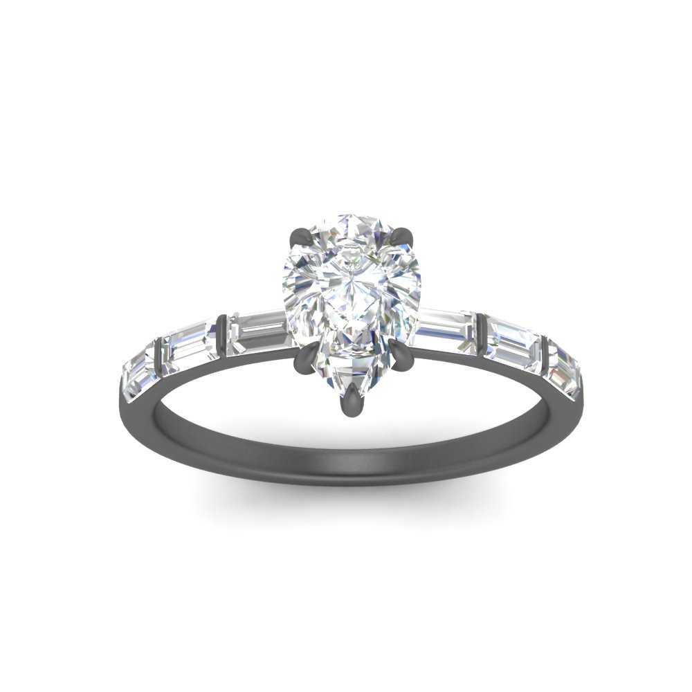Pear Thin Band Engagement Ring With Baguette