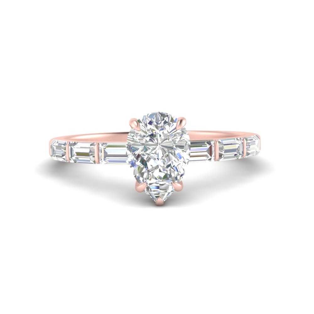 Pear Thin Band Engagement Ring With Baguette