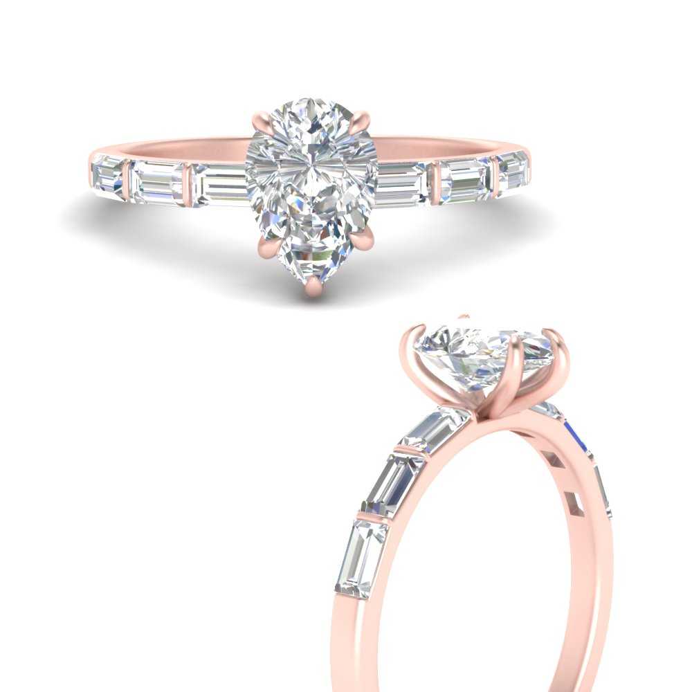 Pear Thin Band Engagement Ring With Baguette
