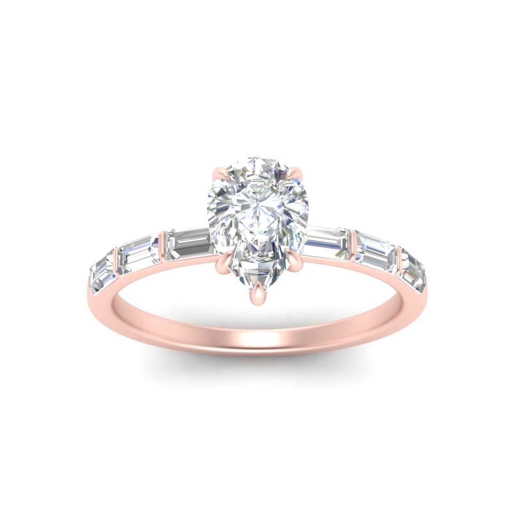 Pear Thin Band Engagement Ring With Baguette