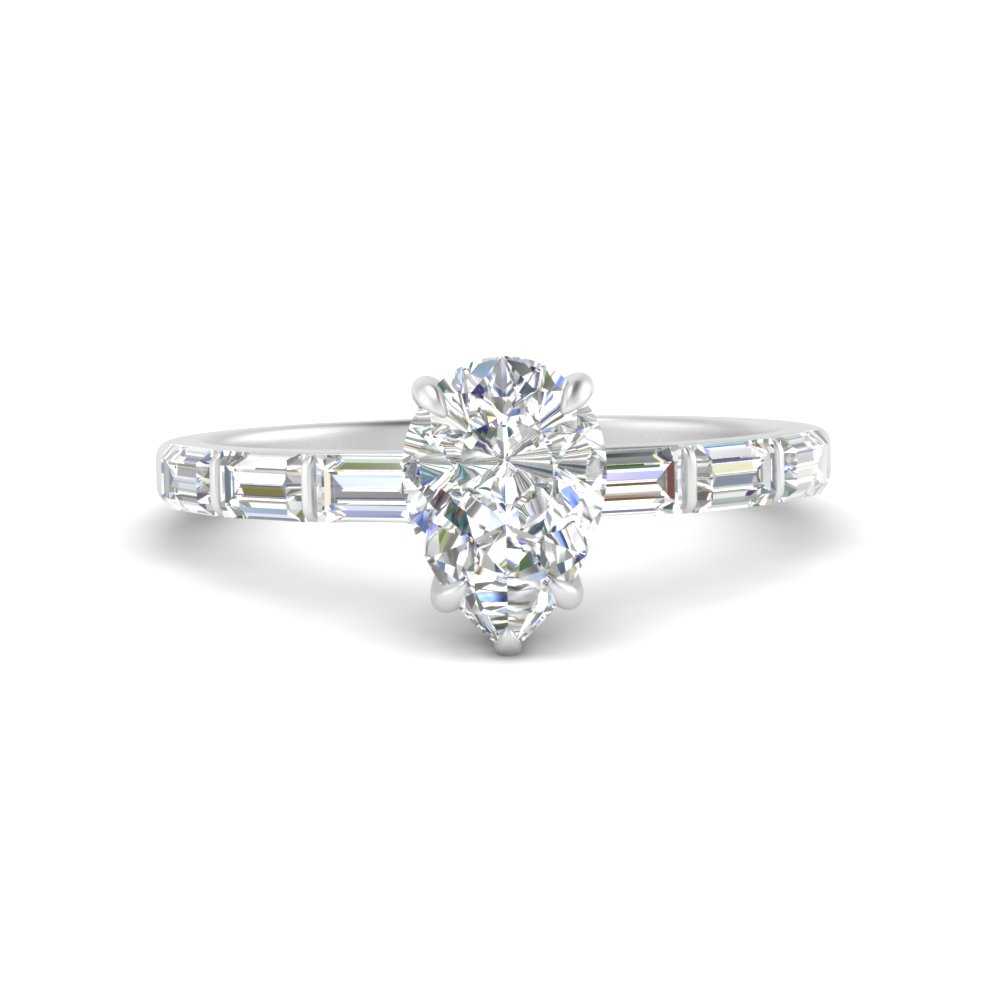 Pear Thin Band Engagement Ring With Baguette
