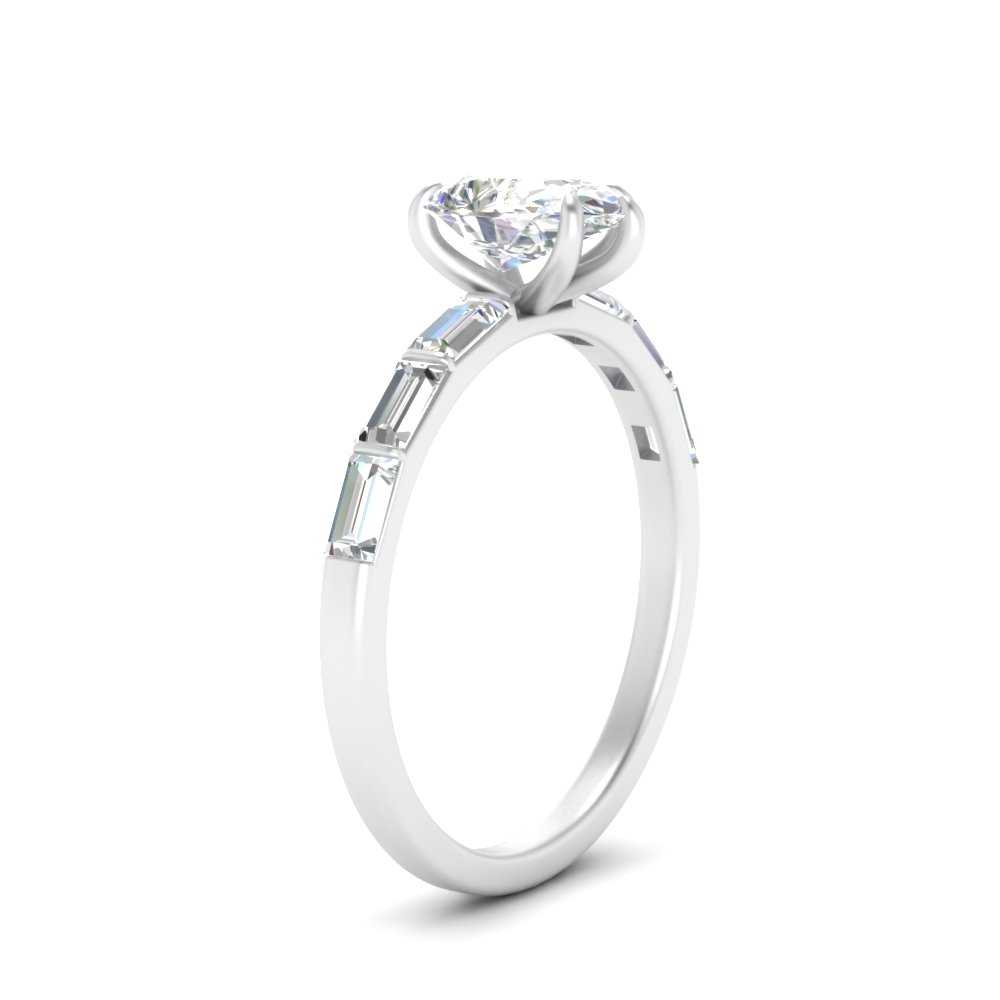 Pear Thin Band Engagement Ring With Baguette