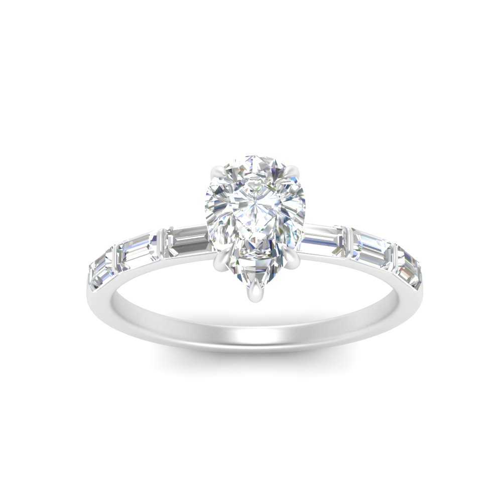 Pear Thin Band Engagement Ring With Baguette