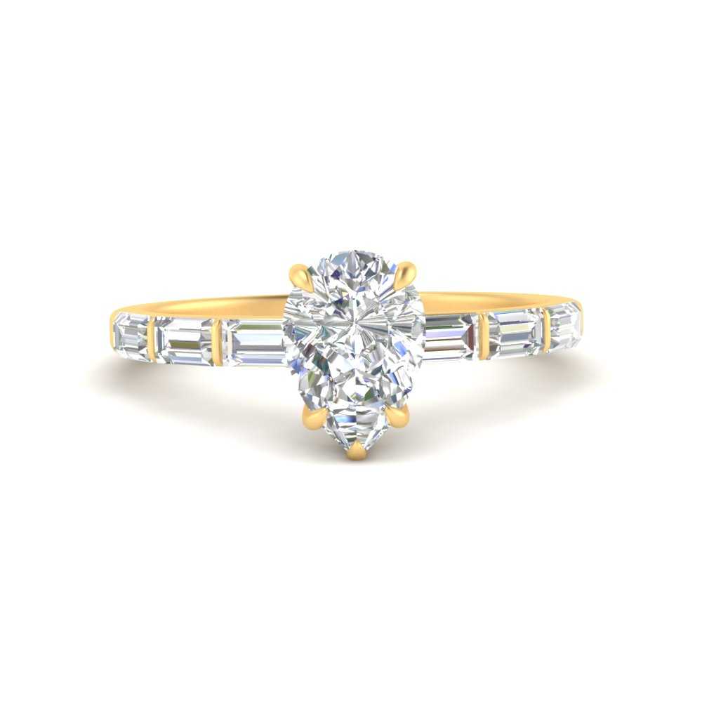 Pear Thin Band Engagement Ring With Baguette