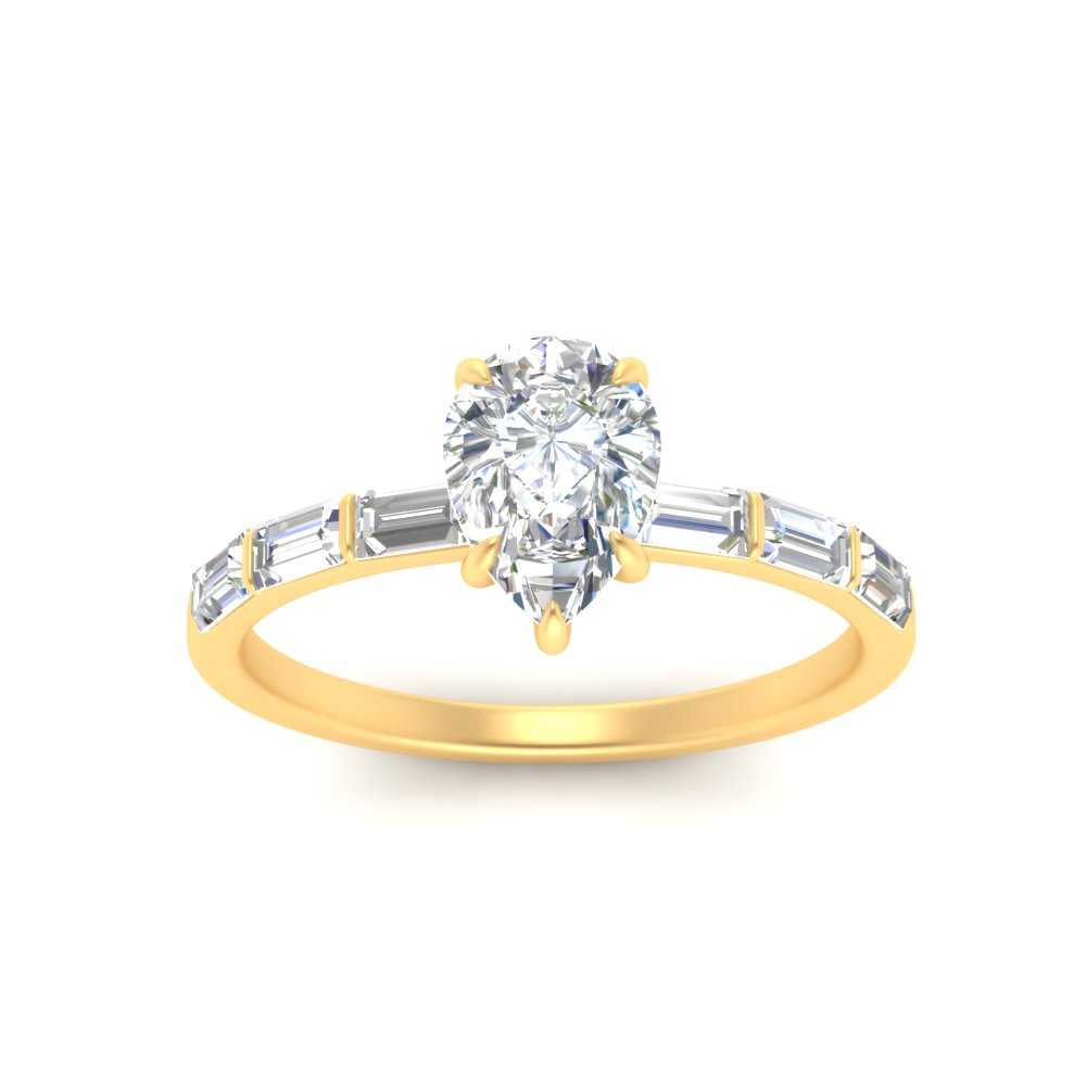 Pear Thin Band Engagement Ring With Baguette