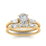 Load image into Gallery viewer, pear-shaped-bar-set-diamond-ring-with-matching-3-baguette-wedding-band-in-FDENS100PE-NL-YG
