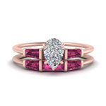 Load image into Gallery viewer, pear-shaped-bar-set-pink-sapphire-ring-with-matching-3-baguette-wedding-band-in-FDENS100PEGSADRPI-NL-RG
