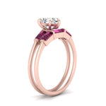 Load image into Gallery viewer, pear-shaped-bar-set-pink-sapphire-ring-with-matching-3-baguette-wedding-band-in-FDENS100PEGSADRPI-NL-RG
