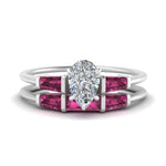 Load image into Gallery viewer, pear-shaped-bar-set-pink-sapphire-ring-with-matching-3-baguette-wedding-band-in-FDENS100PEGSADRPI-NL-WG
