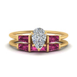 Load image into Gallery viewer, pear-shaped-bar-set-pink-sapphire-ring-with-matching-3-baguette-wedding-band-in-FDENS100PEGSADRPI-NL-YG

