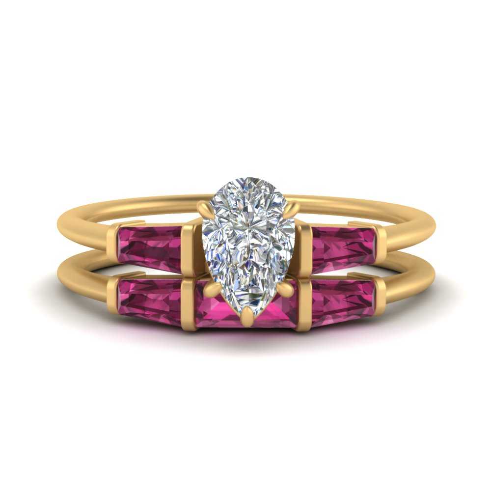 pear-shaped-bar-set-pink-sapphire-ring-with-matching-3-baguette-wedding-band-in-FDENS100PEGSADRPI-NL-YG