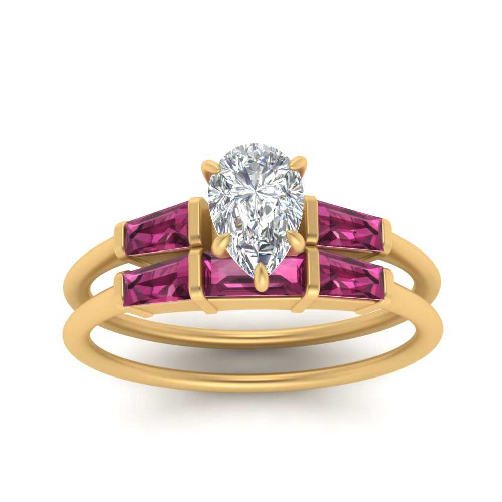 pear-shaped-bar-set-pink-sapphire-ring-with-matching-3-baguette-wedding-band-in-FDENS100PEGSADRPI-NL-YG