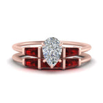 Load image into Gallery viewer, pear-shaped-bar-set-ruby-ring-with-matching-3-baguette-wedding-band-in-FDENS100PEGRUDR-NL-RG
