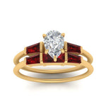 Load image into Gallery viewer, pear-shaped-bar-set-ruby-ring-with-matching-3-baguette-wedding-band-in-FDENS100PEGRUDR-NL-YG
