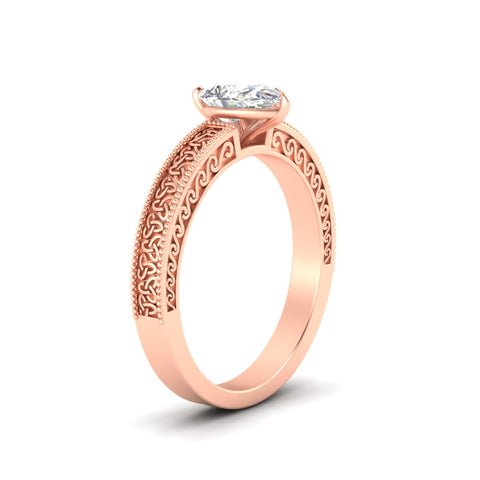 Pear Shaped Celtic Engraved Solitaire Engagement Ring