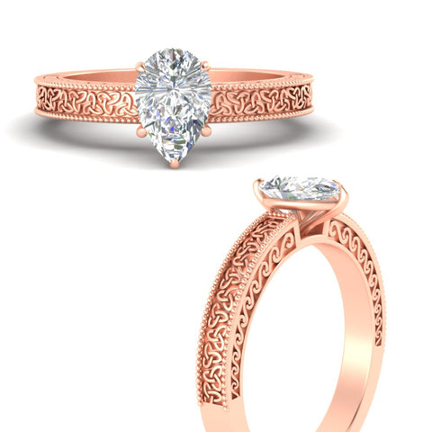 Pear Shaped Celtic Engraved Solitaire Engagement Ring