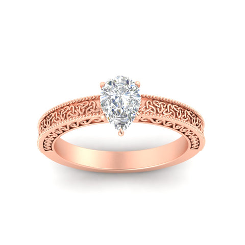 Pear Shaped Celtic Engraved Solitaire Engagement Ring