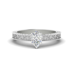 Pear Shaped Celtic Engraved Solitaire Engagement Ring