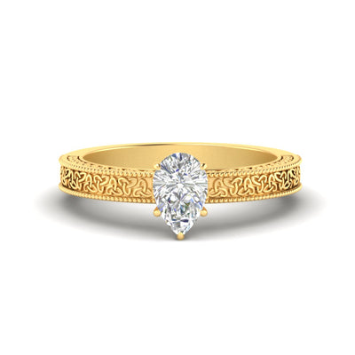 Pear Shaped Celtic Engraved Solitaire Engagement Ring