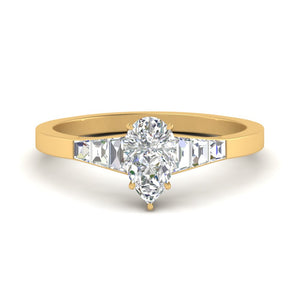 Pear Lab Diamond Ring With Trapezoid Diamonds
